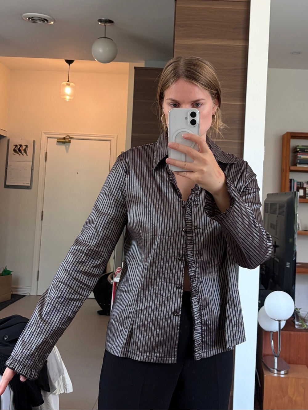 Silver metallic stripes vintage blouse